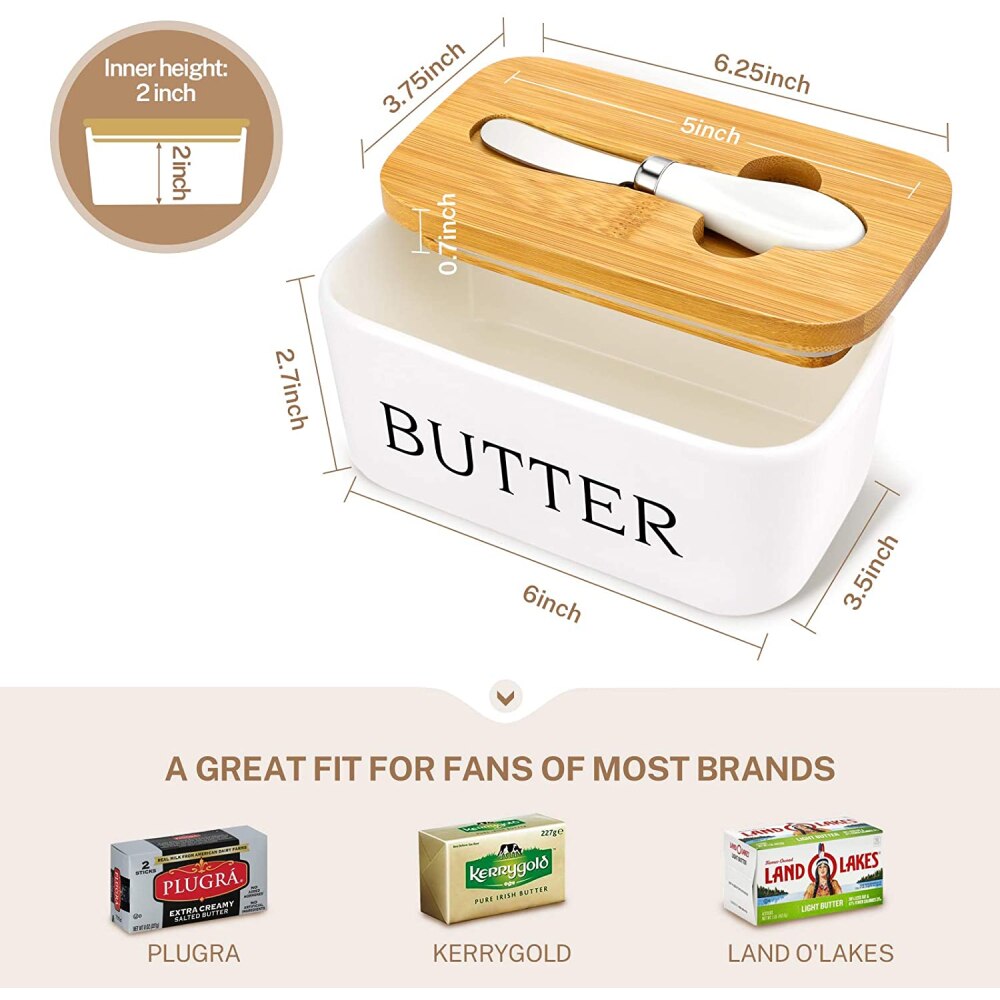 Nordic Butter Sealing Box Ceramic Butter Plate with Wood Lid and Knife Cheese Storage Tray Butter Dish Container Box