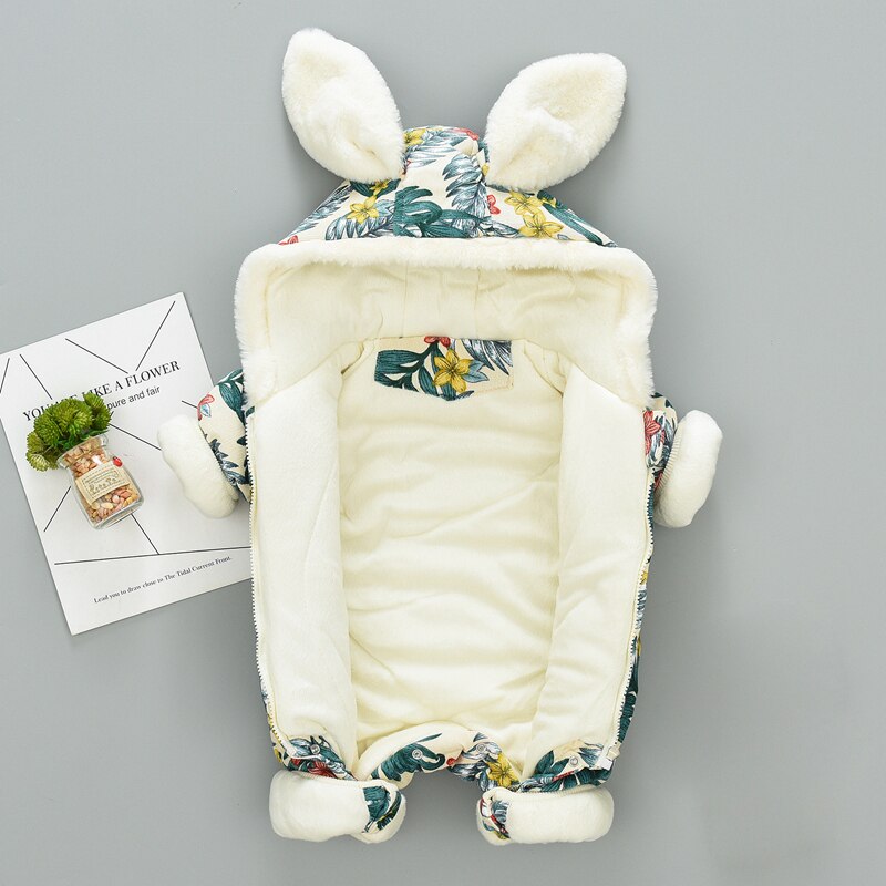 Iyeal 3D Konijnenoren Hooded Baby Rompertjes Winter Thicken Jongens Kostuum Meisjes Warm Baby Snowsuit Kid Jumpsuit Kinderen Bovenkleding