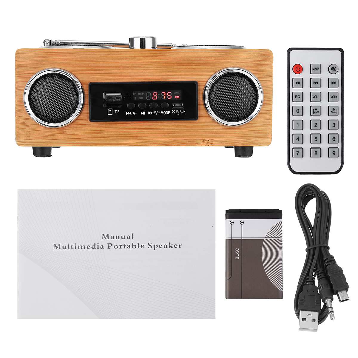 Retro Vintage Radio Super Bass FM Radio Bamboo Multimedia Speaker Classical Receiver USB With MP3 Player Remote Control