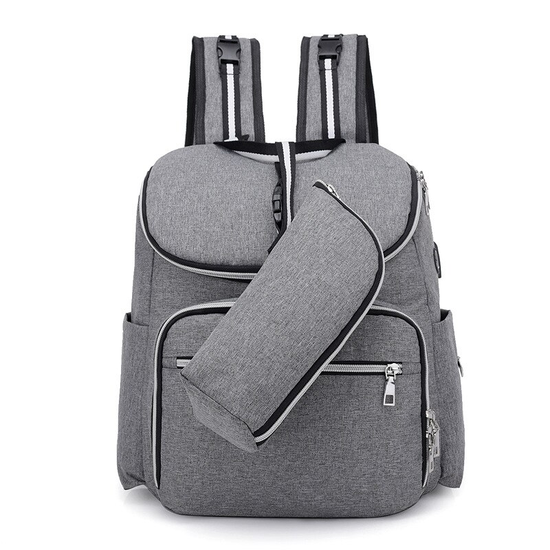 estilo de gran capacidad Color sólido bolsa de pañales juvenil bolsa de mamá mochila antirrobo bolsa de viaje Casual: Light Gray