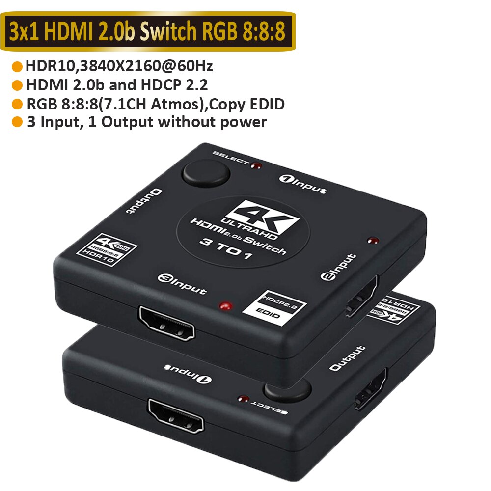 2022 Best 4K HDMI Switch 2.0 Support RGB 4:4:4 HDR HDMI Switch 4K 60Hz HDMI 2.0 Switch Remote IR UHD 4 Port HDMI Switch Switcher: ZY-HS13A / EU Power Plug