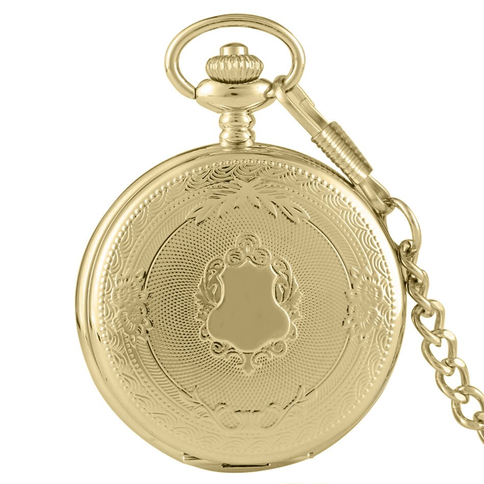Exquisite Vintage Pattern Quartz Pocket Watch Gold/Silver/Bronze Full Hunter Pendant Pocket Clock Roman Numerals Round Dial: gold