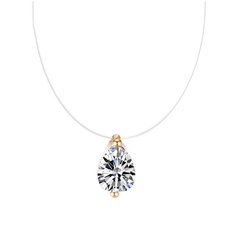 Chaîne transparente AAA Zircon collier Invisible ligne de poisson ras du cou femmes ovale coeur carré étoile goutte d'eau pendentif colliers: Zinc bleu