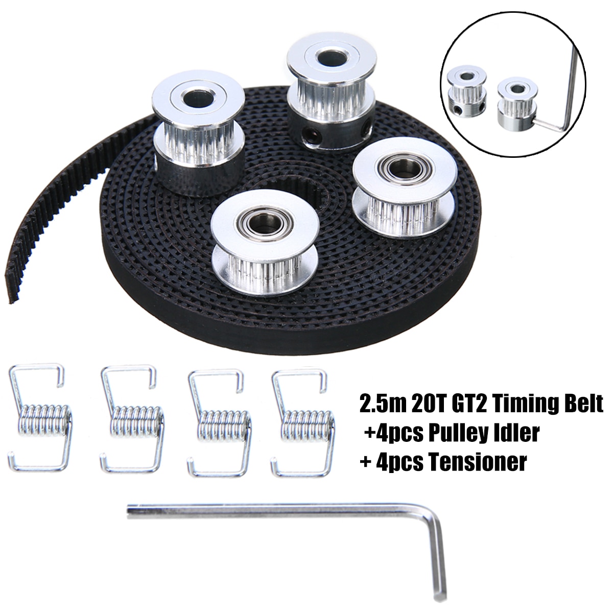 Nueva correa de distribución 2,5 m 20T GT2 + 4 Uds polea de polea + 4 Uds tensor Juego de Herramientas de impresora 3D