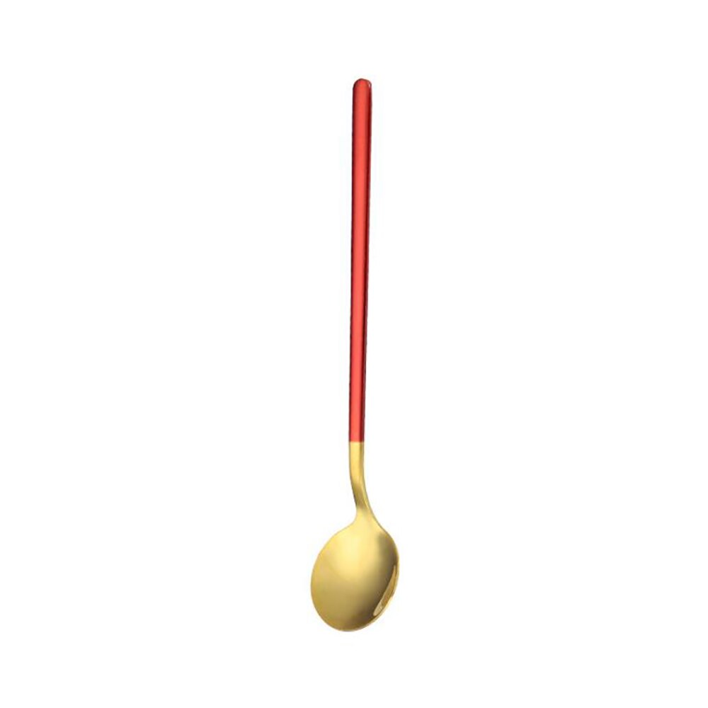 1Pcs 304 Stainless Steel Spoon Small Round Spoon For Ice Cream Dessert Spoon Coffee Stirring Spoon Round Head Spoon: Red Gold