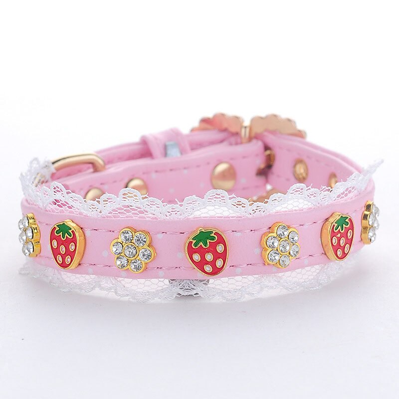 Leuke Aardbei Hond Kraag Plastic Bead Bloemen Hond Lead Riemen Roze Huisdier Halsbanden