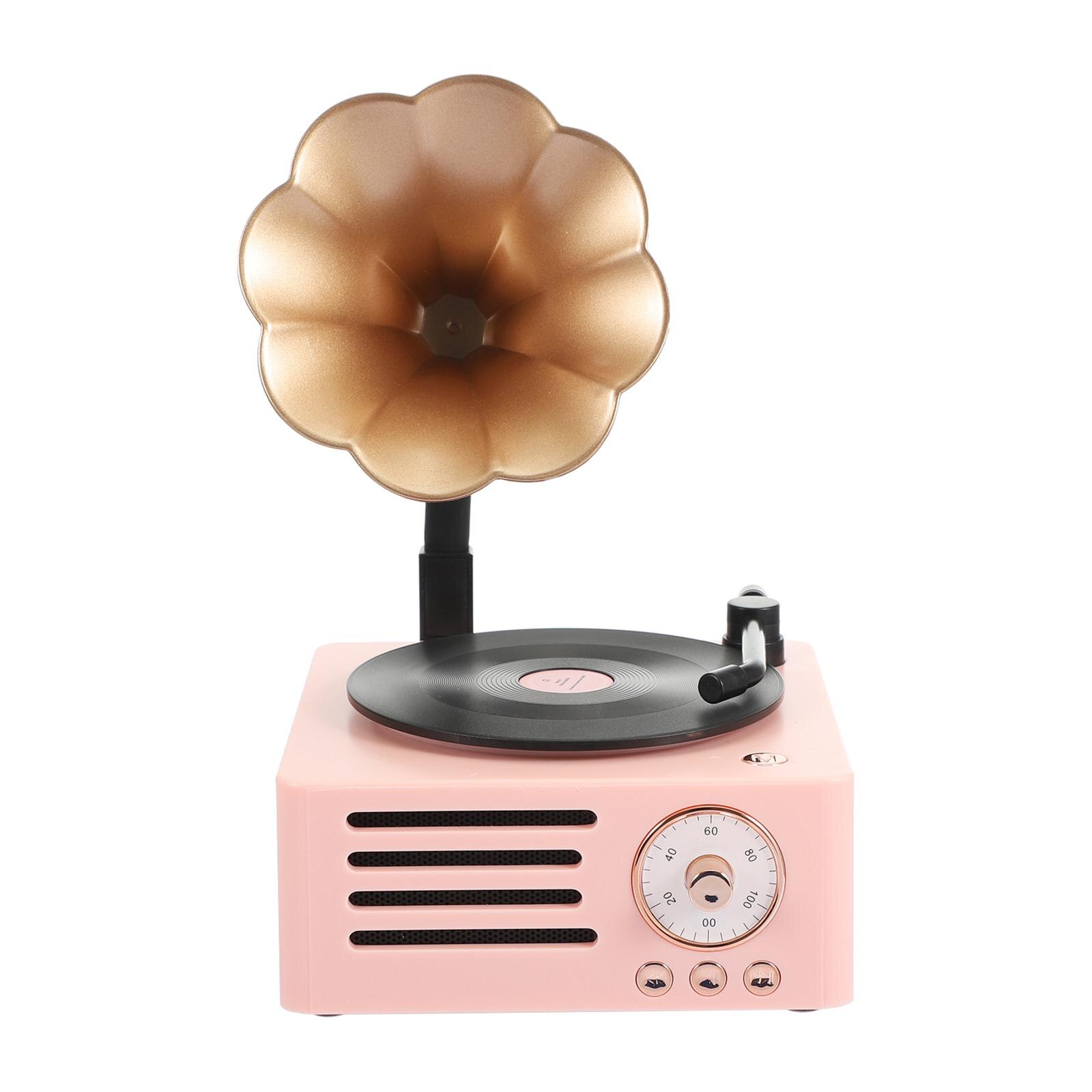 Turntable Record Player Bluetooth 5.0 Library Classic All in One Stereo Speakers Bluetooth Speaker for Yoga Room Bar Decoration: Pink