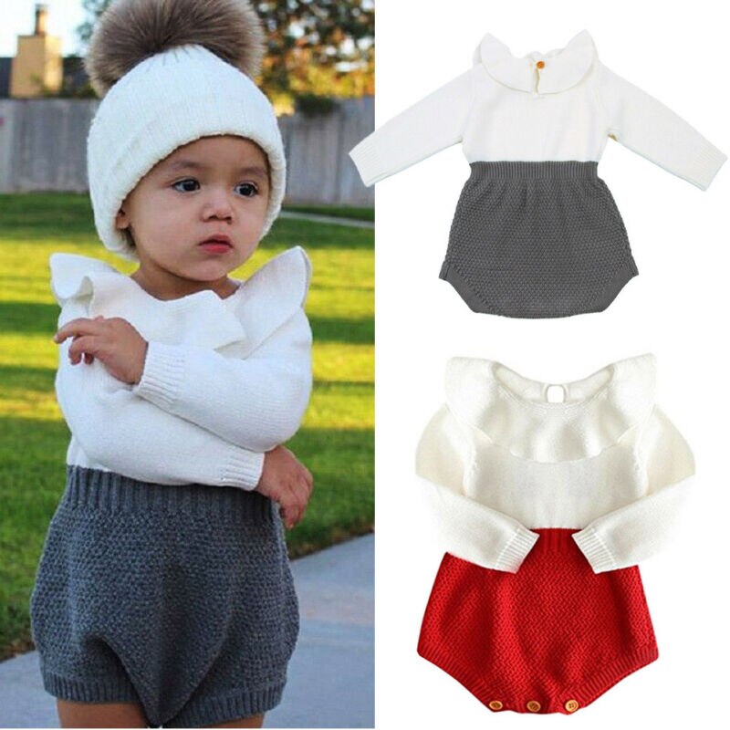 Autumn Winter Newborn Baby Clothes Infant Toddler Girl Sweaters Rompers Wool Knitting Long Sleeve One-piece Outfits 0-24M