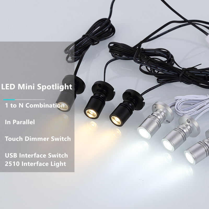 DC5V Mini LED Strahler Schmuck Vitrine Schrank Lampe 1W Dimmen Beleuchtung Bausatz Einstellbare Winkel Aluminium Stelle Licht USB Stecker