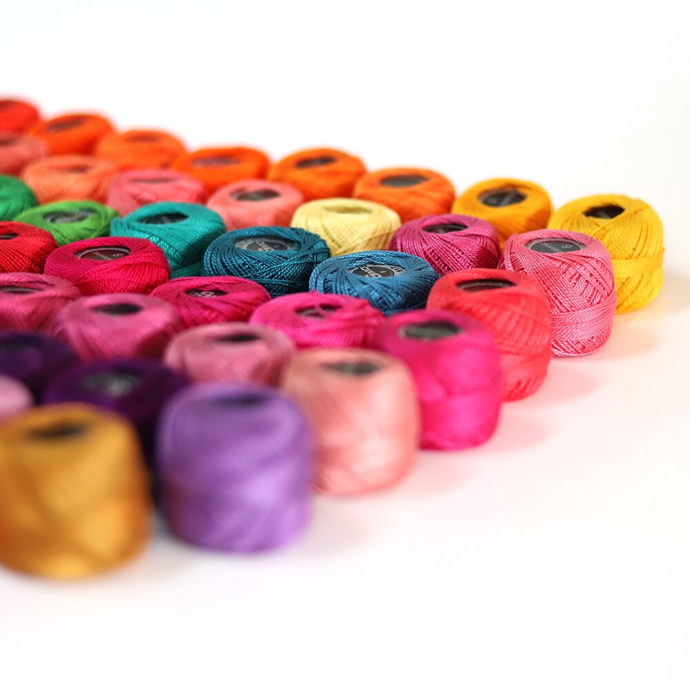 53 färger pärl bomull broderi tråd storlek 8 virkad nål 5 gram dubbel merceriserad 100%  egyptisk bomull 40 meter boll