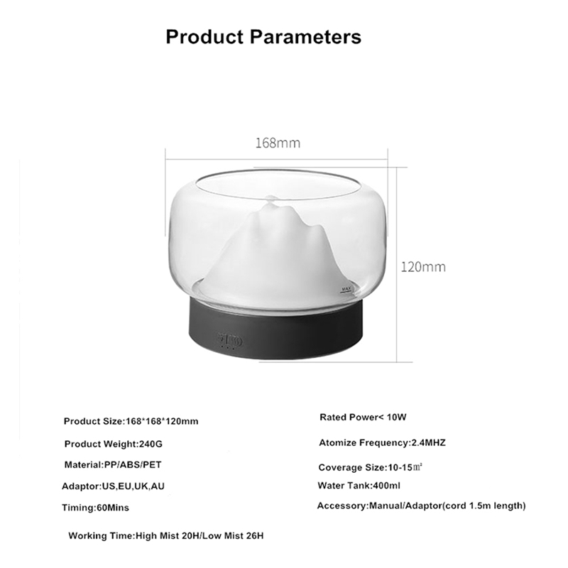 Aroma Diffuser 400ML Mountain View Essential Oil Aromatherapy Difusor with Warm and Color LED Lamp Humidificador