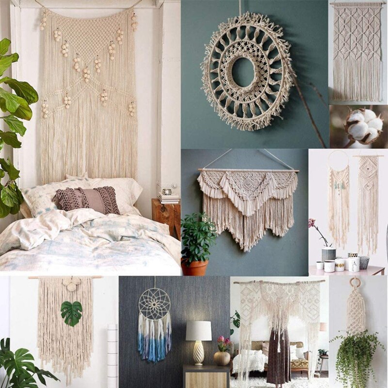 Macrame Cord Macrame Rope with Wood Beads Wood Ring and Wooden Stick for DIY Tapestry Wall Hanging Craft Dream Catchers
