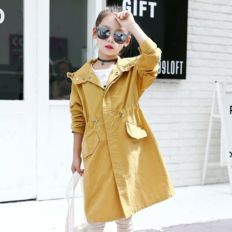 Tiener Trenchcoat Voor Meisjes Kleding Herfst Kids Hooded Lange Jas Windjack Kinderen Kleding meisje Outerwear5 6 8 10 12 jaar