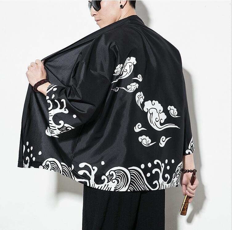 Kimono män svart japansk kimono män samurajdräkt man yukata haori japansk streetwear kläder herr kimono jacka  dd001: 2 / Xxl