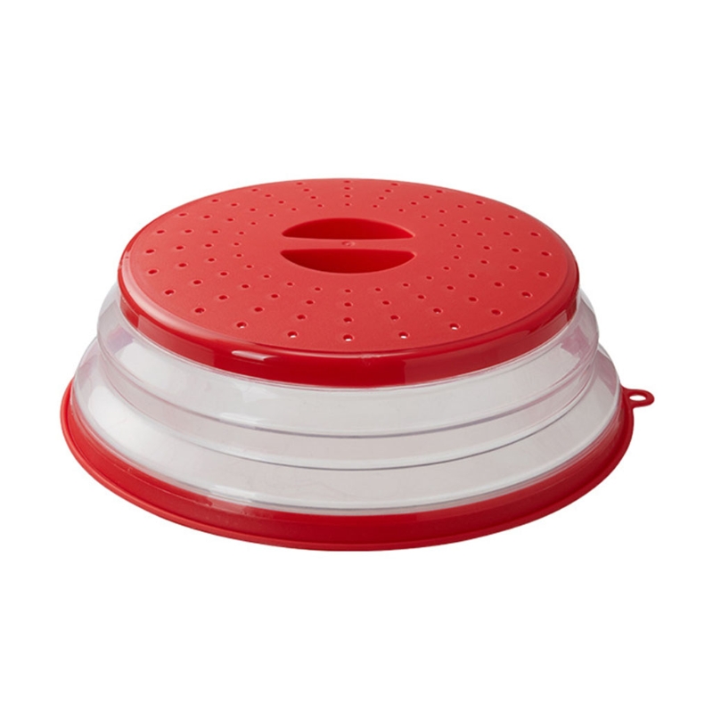 62KC Vented Collapsible Microwave Lid Splatter Proof Food Plate Cover Easy Grip Handle Vapor Holes Dishwasher Safe
