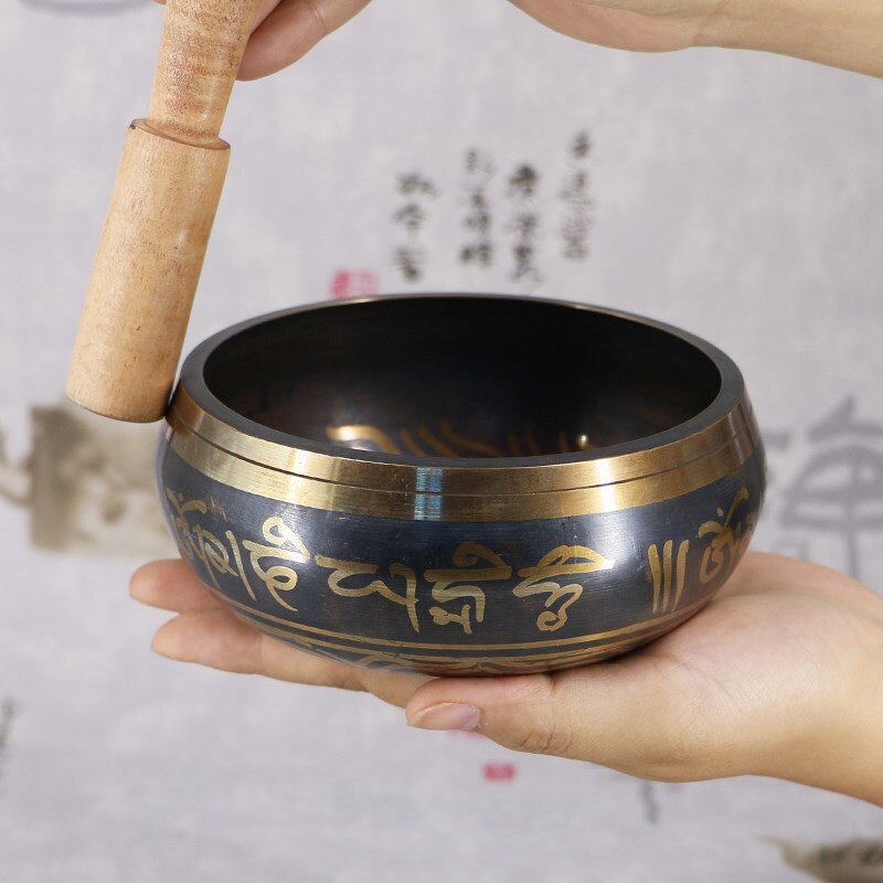 Håndlavet nepal sangskål chakra meditation tibetansk skål messing buddhistisk yoga sangskål med pind 8-17.5cm