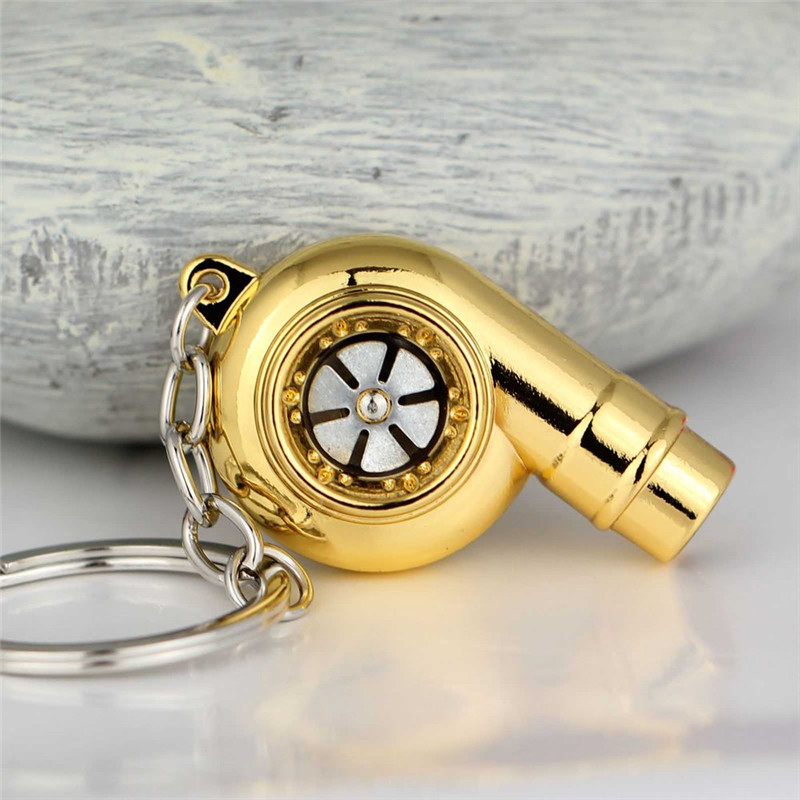 Turbo Keychain Car Whistle Sound Keychain Car Key Chain Keyring Car Sleeve Bearing Spinning Model Turbine Turbocharger: Gold