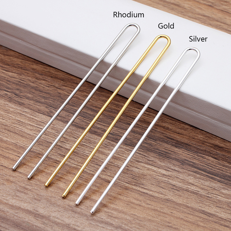 10 stücke DIY Haar Klebt 110x2mm roh Durcheinander Gold Farbe U bilden Haar Stifte leer Basis Einstellung für Frauen Haar Schmuck Machen