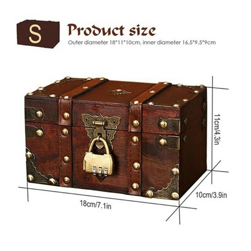 Retro Treasure Chest Wooden Jewelry Trinket Storage Box Case Holder With Lock: Default Title