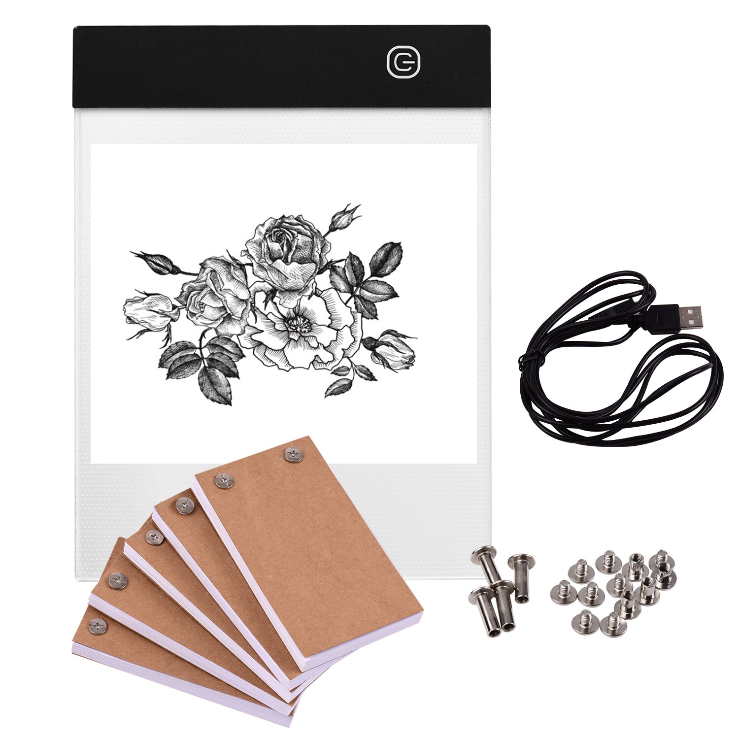 Portable 300 Sheets Flip Book Kit with Light Pad Tablet LED Light Box 3 Level Brightness Control Flipbook Paper with Screws