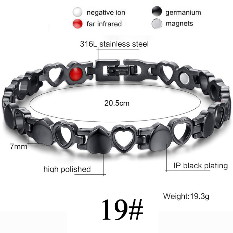 Frauen Männer magnetisch die Gesundheit Armband Schwarz Titan Stahl Energie Therapie 4 in1 Magnete Negativ Ionen Germanium Armreifen
