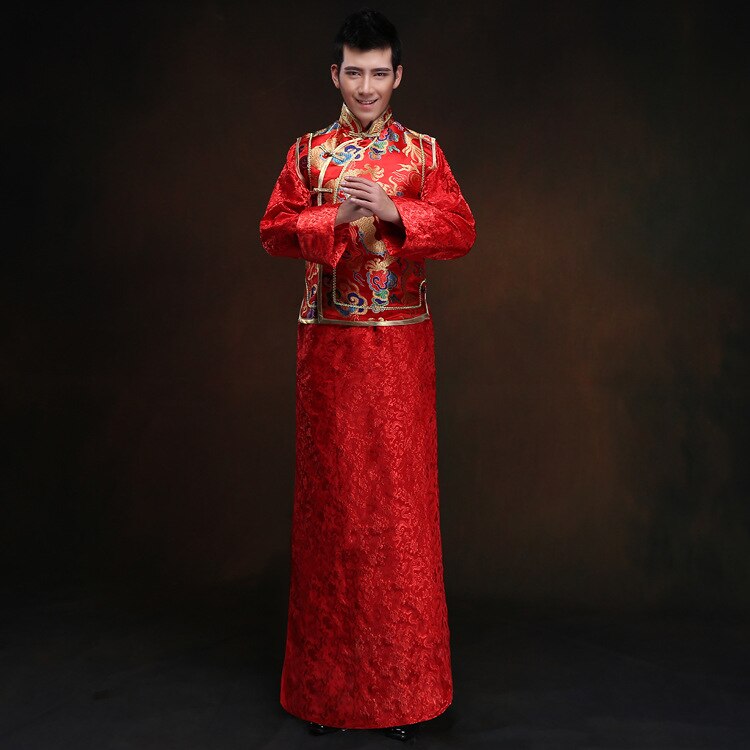 Túnica blanca para hombre, rojo chino vestido de boda, ropa tradicional China oriental para hombre, traje tang, trajes, Chaqueta tipo túnica, camisas: Red2 / M