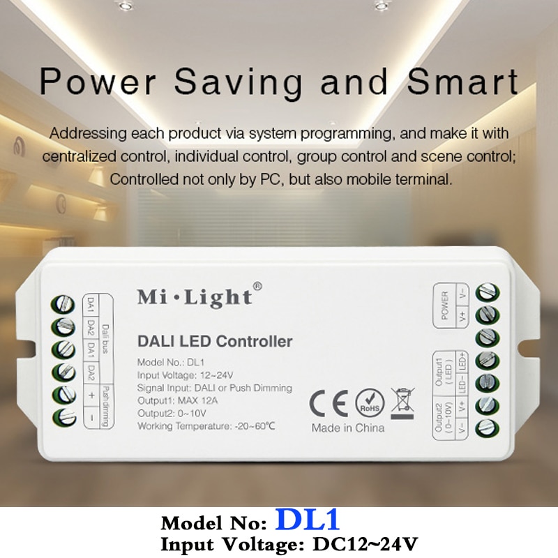 MiBOXER DL1 DALI LED Controller DC12~24V Input Signal DALI Dimming Signal/Push dimming;Max 12A; Single color led strip dimmer