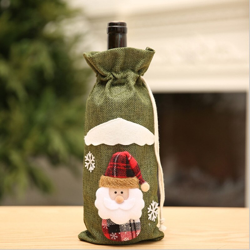 Christmas Red Wine Bottle Cover Xmas Dinner Party Santa Claus Snowman Bag: GN