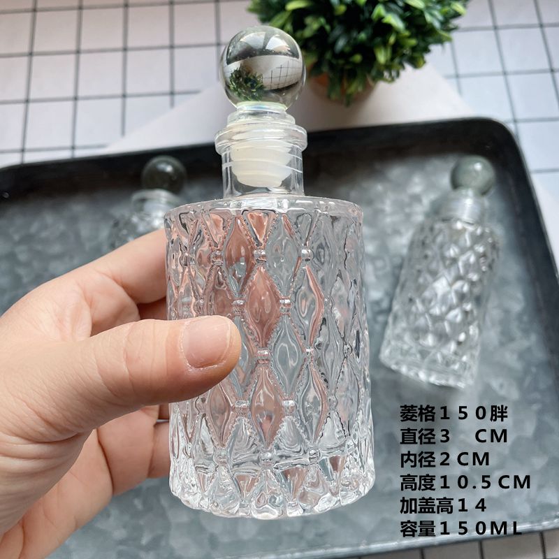 Flacon de parfum en Relief losange français, bouteilles en verre de cristal simples, stockage d&#39;essence d&#39;aromathérapie, Vintage, ornement de bouteille de commode: A-3x14cm