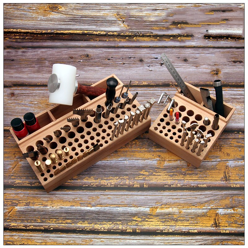 24/46/68/76/98 Holes Wooden Leathercraft Rack Stand DIY Carving Punching Tools Holder Organizer Storing Leather Tool Storage Box