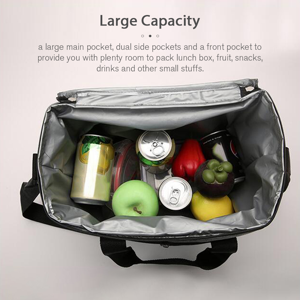 Portable Insulated Lunch Bag Reusable Lunch Box Container 15L Capacity with Top Carry Handle Shoulder Strap for Kids Boys Girls