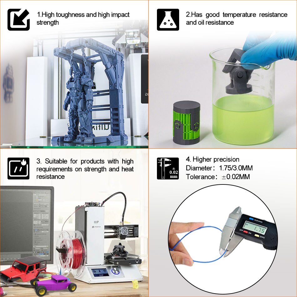 SUNLU-filamento ABS Plus para impresora 3d, materiales de impresión 3D de 1,75 MM, buena dureza, plástico ABS de alta temperatura