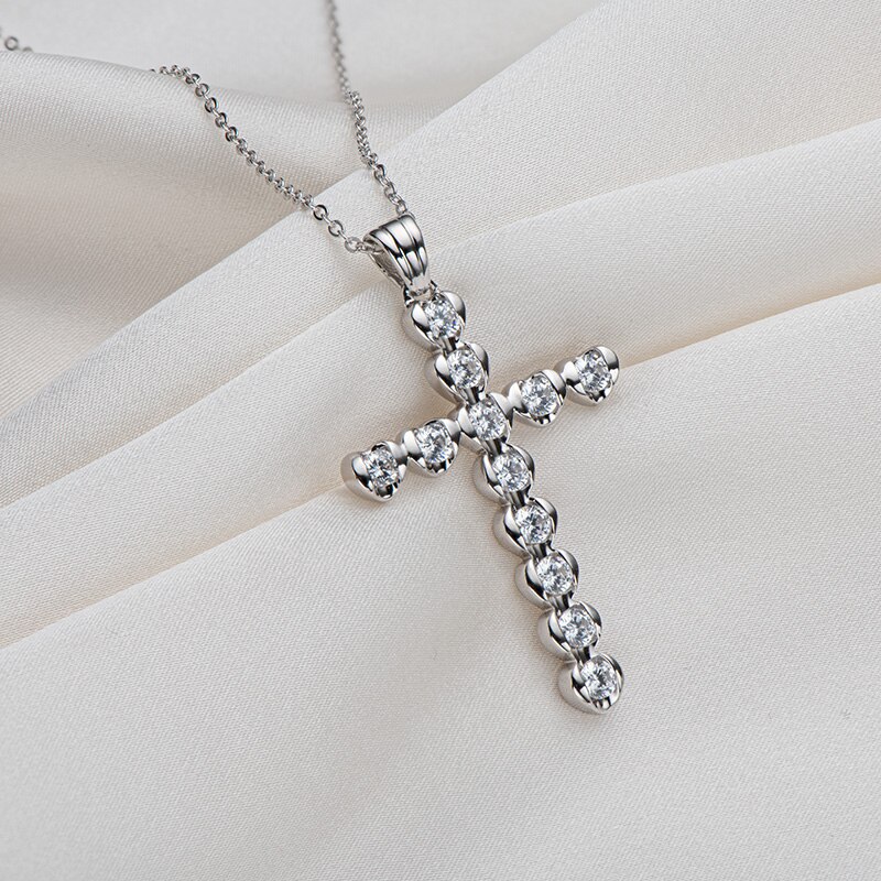 Lesf Mode 925 Zilveren Kruis Hanger Ketting Religieuze Geloof Sieraden Zeer Glanzend Sona Stone