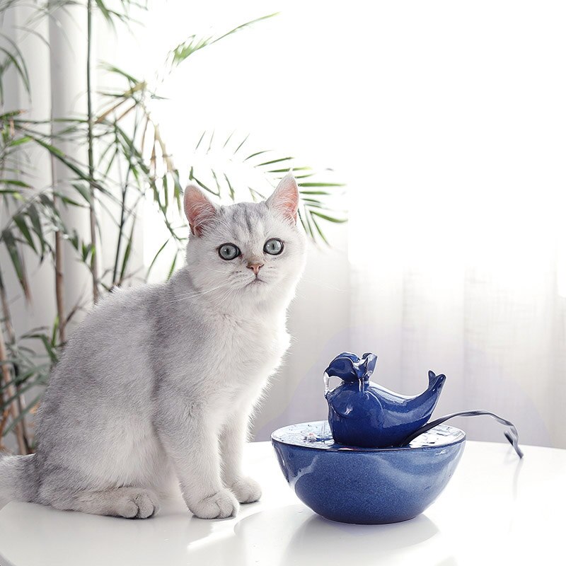 Newly Cat Ceramic Water Fountain Automatic Pet Drinking Fountain Quiet Electric Water Dispenser