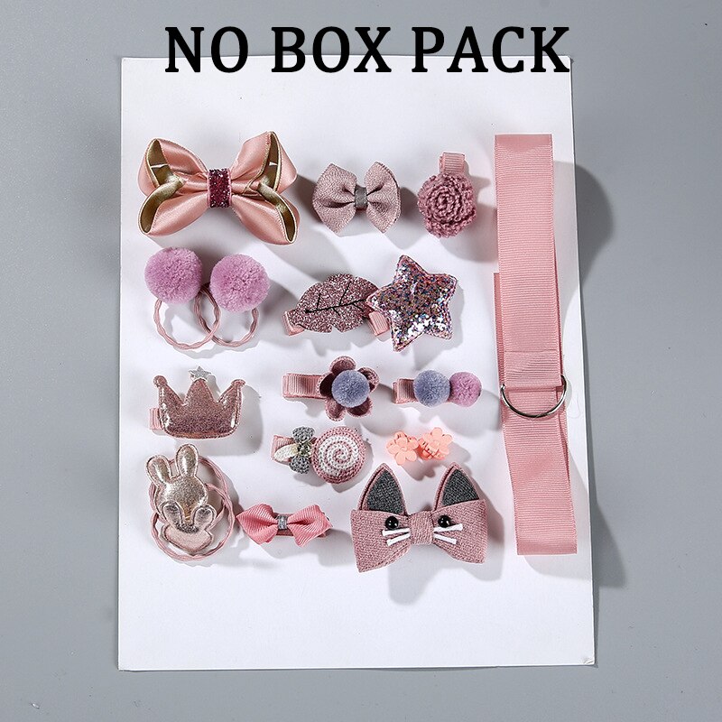 18 stuks/doos baby haaraccessoires set kinderen schattige stoffen strik bloem haarspelden haarspeldjes haarclips meisjes hoofdtooi: Korea roze