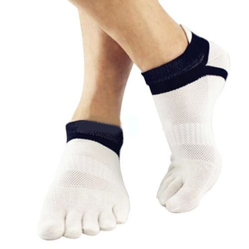 Mænd bomuld fem finger sports sokker åndbar calcetines ankel sokker a: Hvid