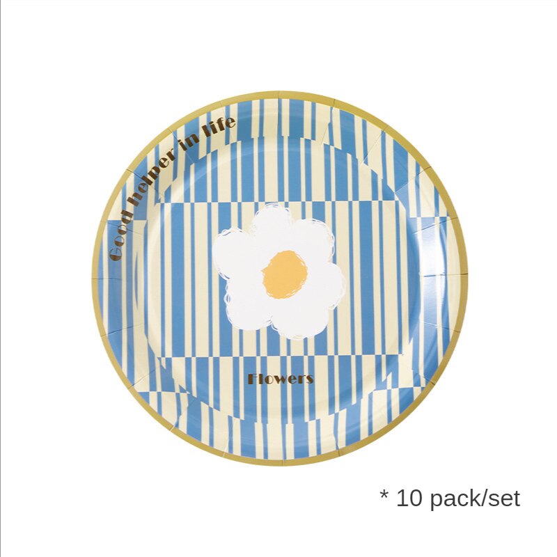 Degradable Party Plate Household Disposable Paper Plate Cake Candy Snack Plate Hotel Restaurant Dining Plate: Round-Flowers