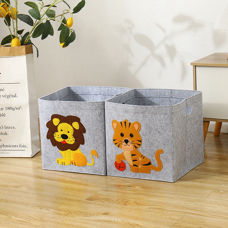 Caja de almacenamiento de tela de fieltro grueso plegable, organizador de juguetes de dibujos animados, cesta de lavandería para el hogar, cesta de almacenamiento de ropa