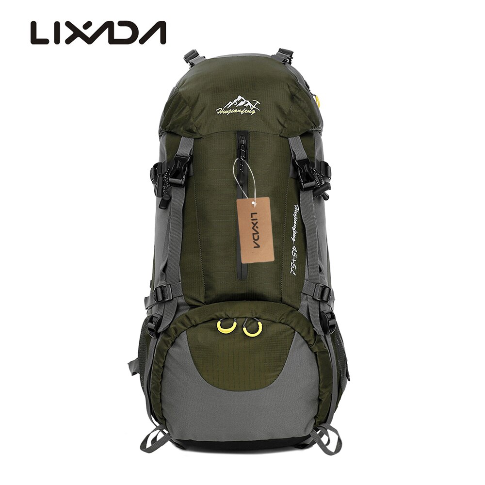 Lixada 50l rygsæk vandtæt udendørs sport vandreture trekking camping rejserygsæk pakke bjergbestigning klatring regntæppe: Militærgrøn