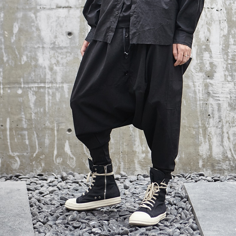 Pantalones bombachos informales sueltos estilo japonés para hombre, pantalones de calle para hombre estilo Hip Hop, pantalones góticos para hombre, pantalones de chándal oscuros