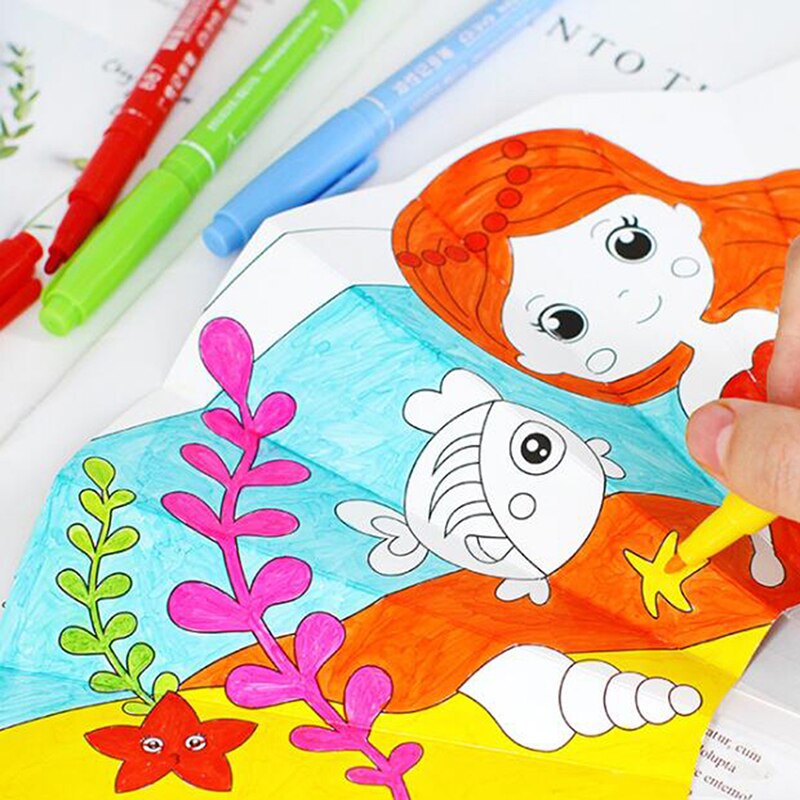 24Cm Schilderen Zomer Fan Diy Speelgoed Voor Kinderen Cartoon Dier Kleur Graffiti Origami Fan Art Ambachtelijke Speelgoed Creatieve Tekening kids