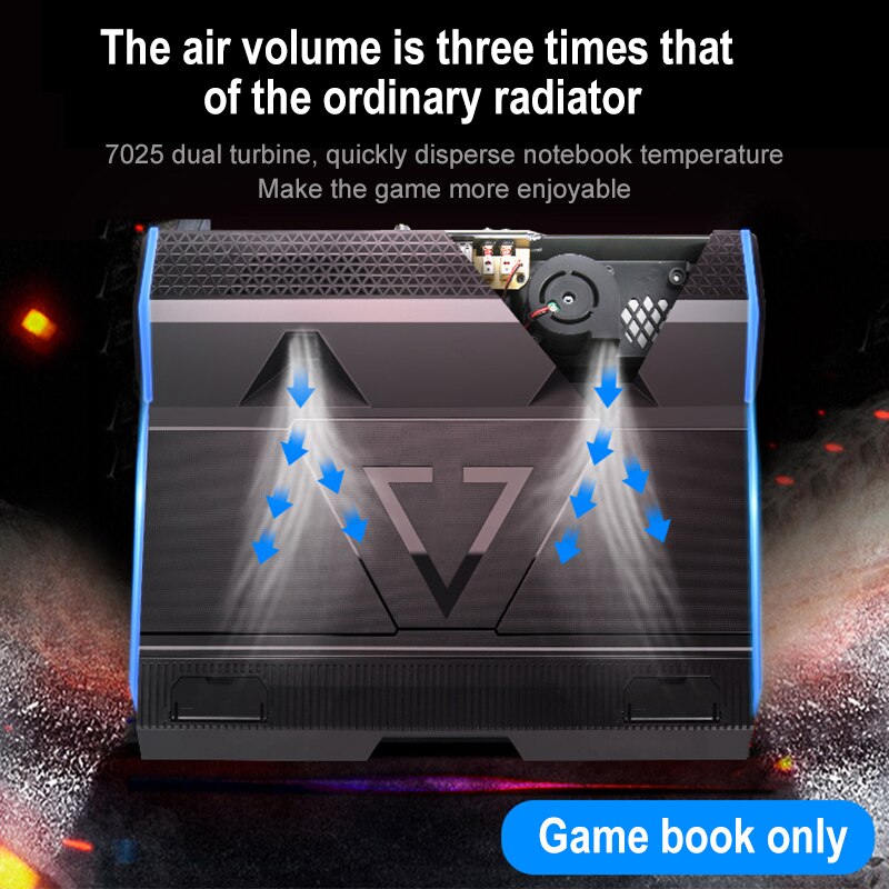 Llano 17 tommer gaming laptop køler to ventilator laptop kølepude dobbelt usb porte, led surround stum notebook radiator stativ
