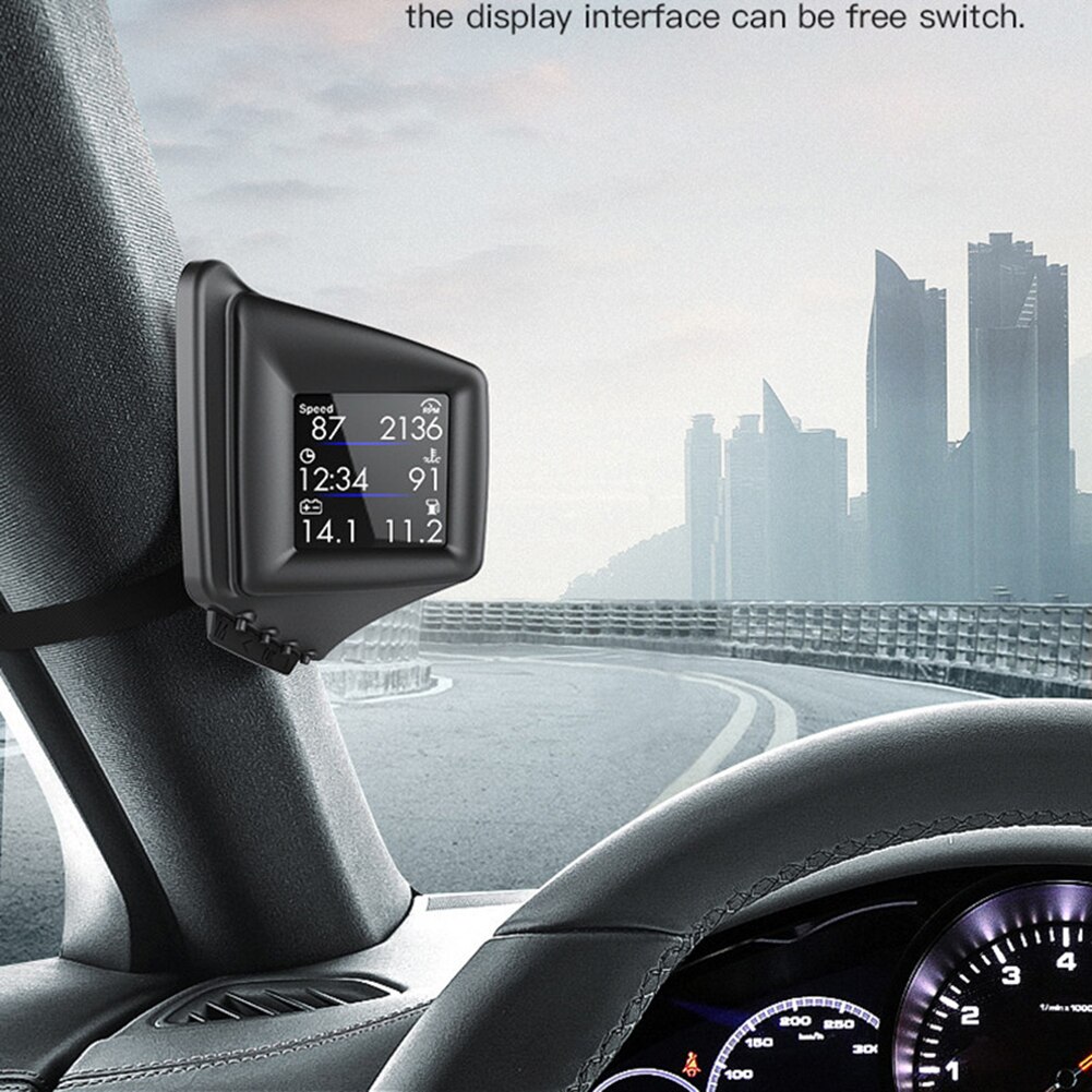 Car On-board Computer OBD 2 GPS HUD A-Pillar Trim Dashboard Speedometer Gauge for Outdoor Personal Car Parts Decoration