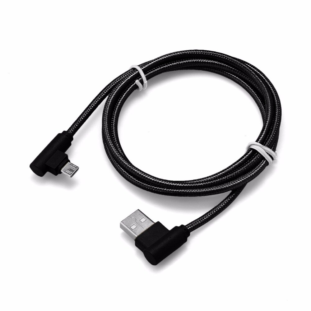 NEUE Nylon Geflochtene Haken Micro Usb 2A Lade für Android Micro Usb Winkel Kabel 90 Grad Schnelle Aufgeladen für Samsung huawei: Black / 2m