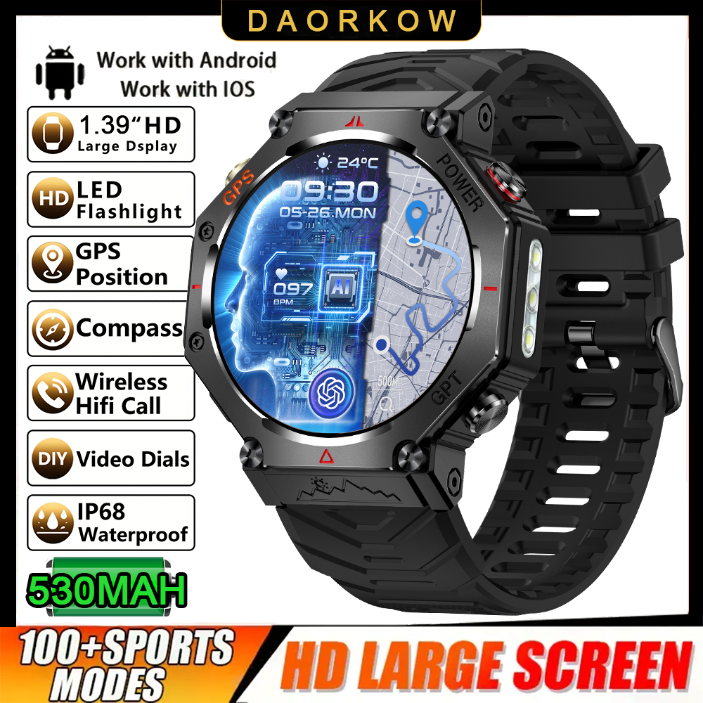 Daorkow 2025 chatgpt ai assistente gps smartwatch 5atm à prova dwaterproof água bússola bluetooth chamada ao ar livre smartwatch para homem e mulher: BRANCO