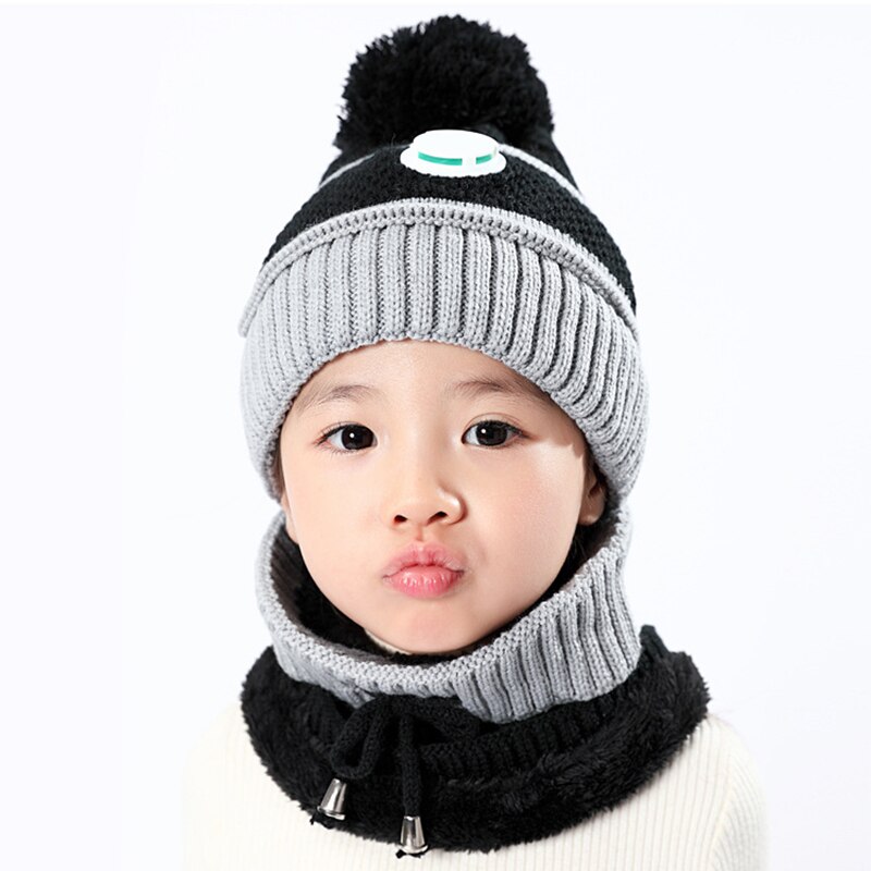 3 in 1 Kids Knitted Scarf Hat Face Mask Set with Breathing Valve Winter Warm Soft for Children Outdoor -MX8