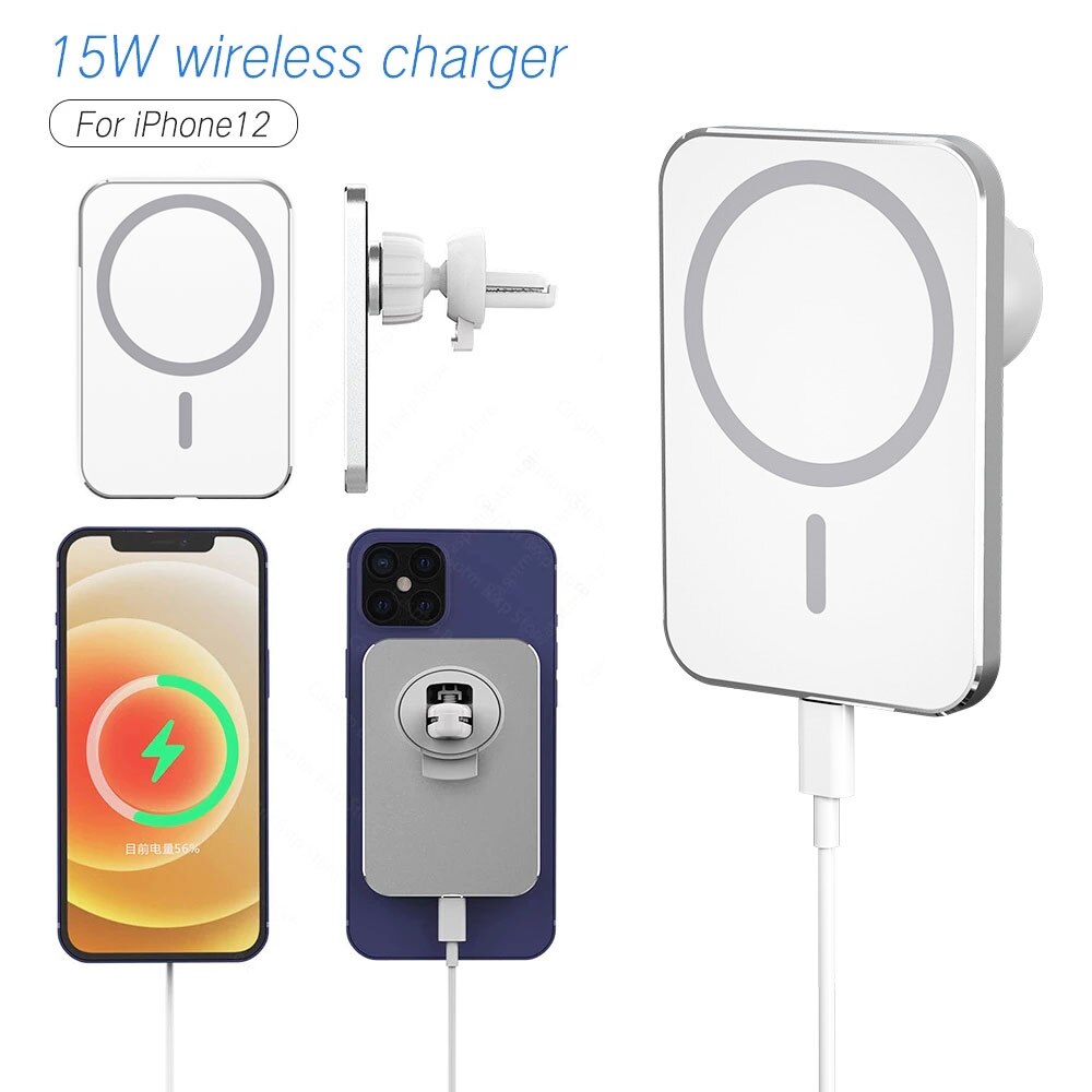 15W Draadloze Auto Magnetische Veilige Oplader Airvent Mount Magneet Adsorbeerbare Telefoon Aluminium Auto Houder Voor Iphone 12 Pro Max 12 Mini