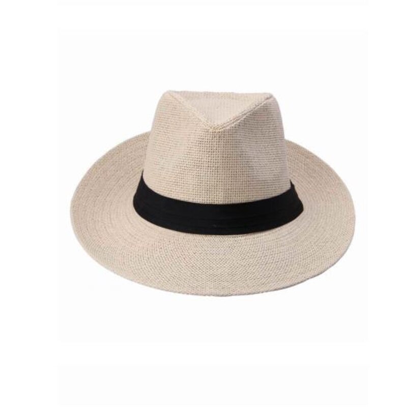 Gorra de paja de ala ancha Unisex, nueva , sombrero Casual de playa de ala grande, sombrero de playa de verano hecho a mano para hombres y mujeres: beige