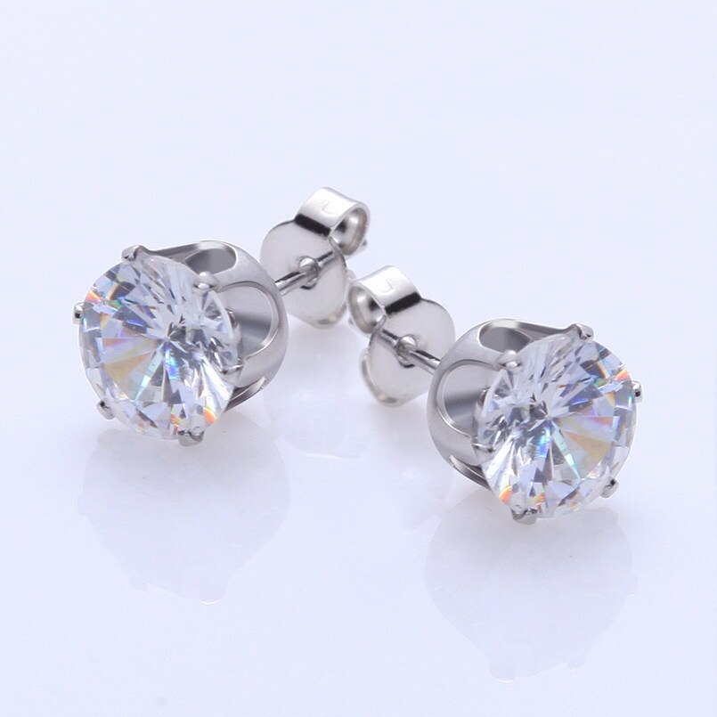 6 pairs/sets Classic Black White Cubic Zircon Stud Earrings Set Stainless Steel Crystal Earrings jewelry for Men Women