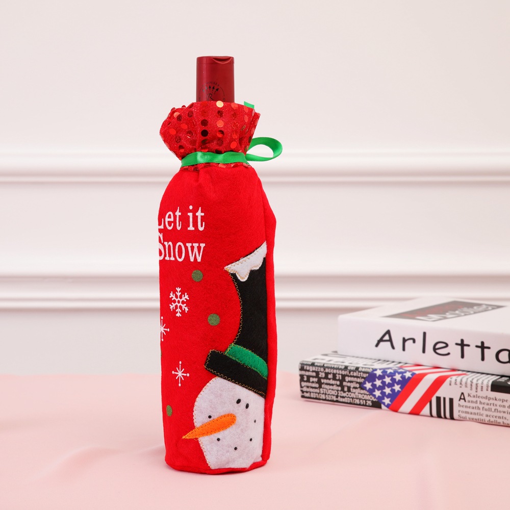 Christmas Decorations Santa Claus Wine Bottle Covers Snowman Champagne Bags Sequins Xmas Home Dinner Party Table Decors: Fluorescence Yellow